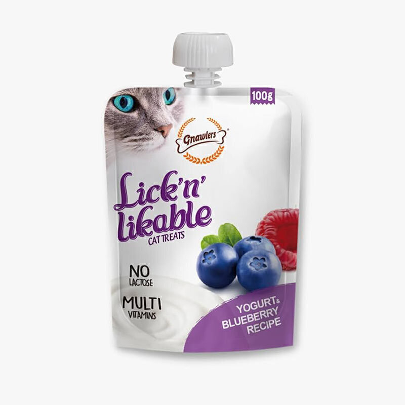 پودینگ گربه بالغ گناولرز مدل Lickable Treat بدون لاکتوز با طعم ماست و بلوبری وزن 100 گرم