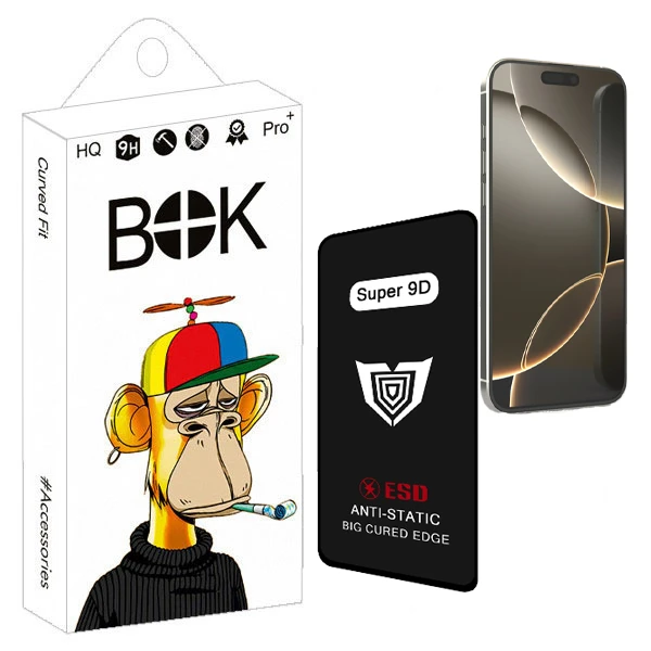 محافظ صفحه نمایش بوک مدل Super 9D Guard مناسب برای گوشی موبایل اپل iPhone 16 pro max