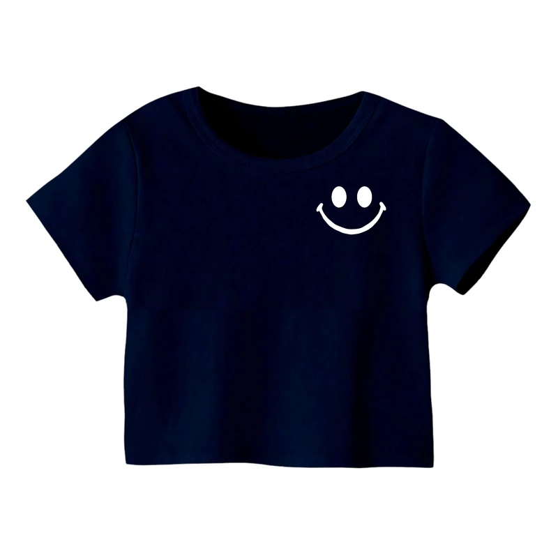 کراپ‌ تی‌شرت آستین کوتاه زنانه مدل ایموجی کد 5