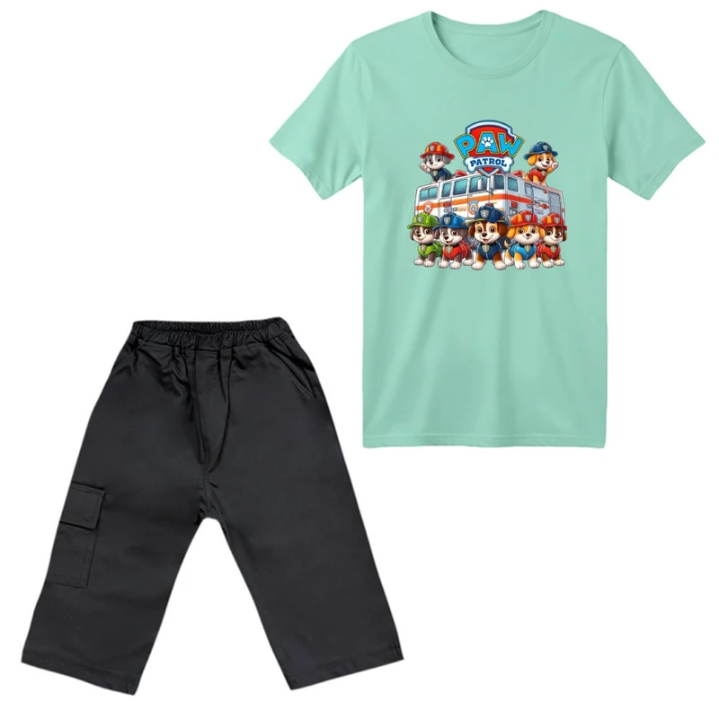 ست تی‌شرت آستین کوتاه و شلوارک پسرانه مدل سگ نگهبان کد 1