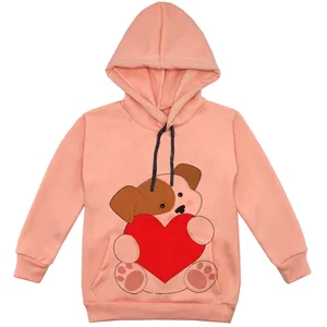 هودی دخترانه مدل سگ و قلب F28 رنگ گلبهی