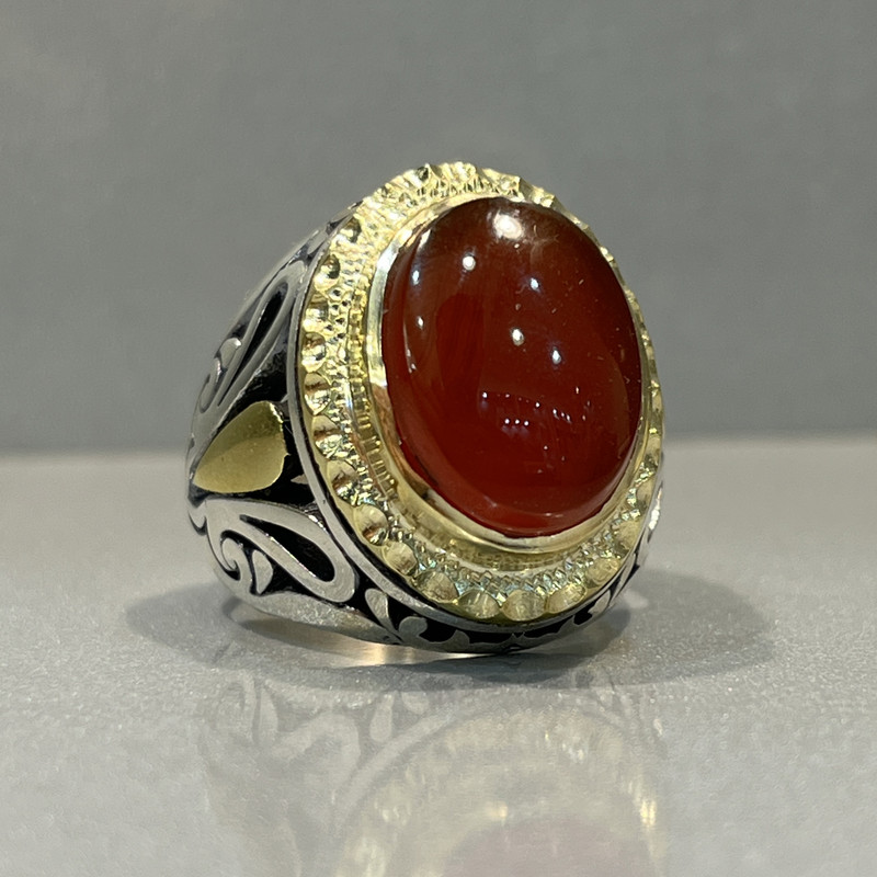 انگشتر نقره مردانه مدل بهاره دستساز عقیق یمنی 494-33