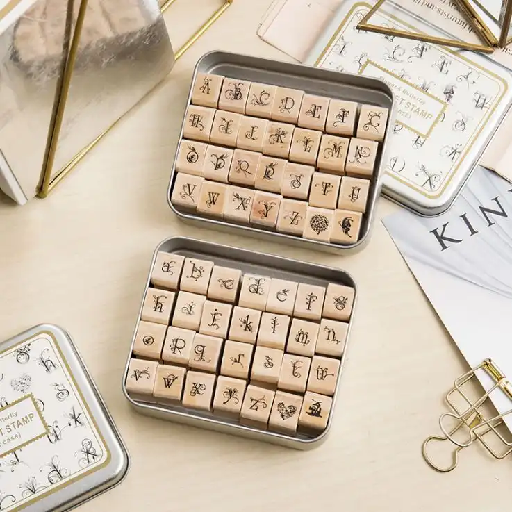 مهر مدل چوبی طرح حروف انگلیسی مجموعه 28 عددی
