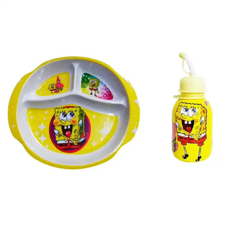 ظرف غذای کودک مدل باب اسفنجی به همراه لیوان نی دار