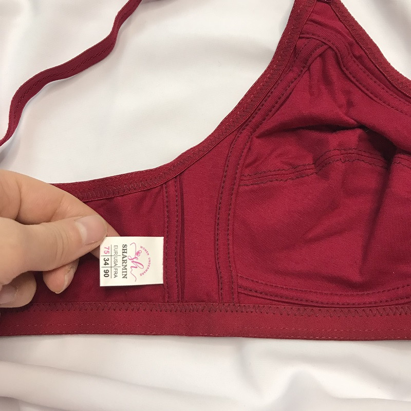 سوتین زنانه شارمین مدل نخی دور بسته رنگ زرشکی