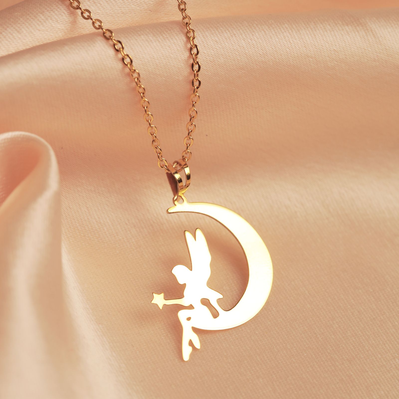گردنبند طلا 18 عیار زنانه مدل ماه و فرشته P1089 - - 3