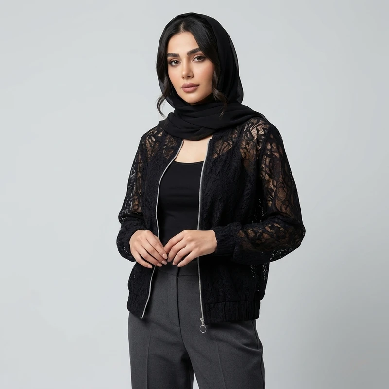 بامبر زنانه گیپور مدل گل مخملی