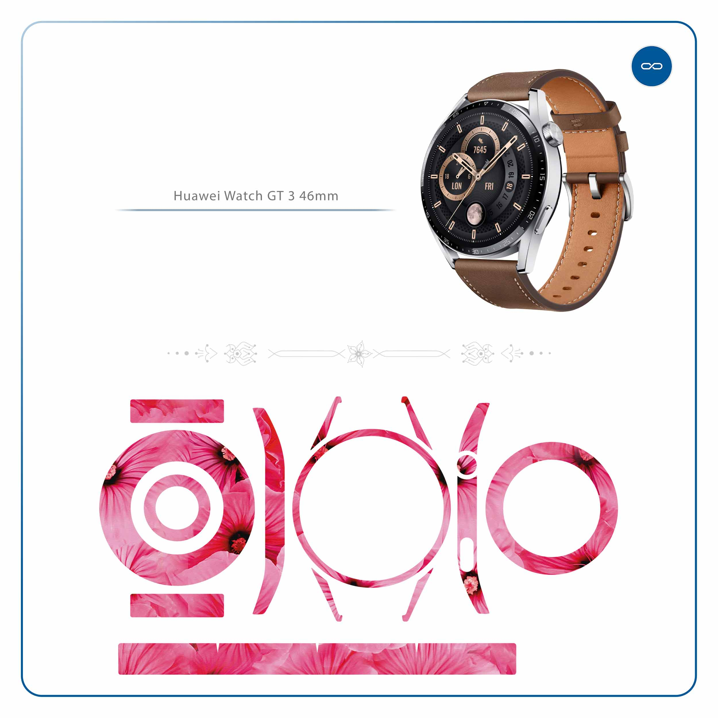 برچسب ماهوت طرح Pink-Flower مناسب برای ساعت هوشمند هوآوی Watch GT 3 46mm
