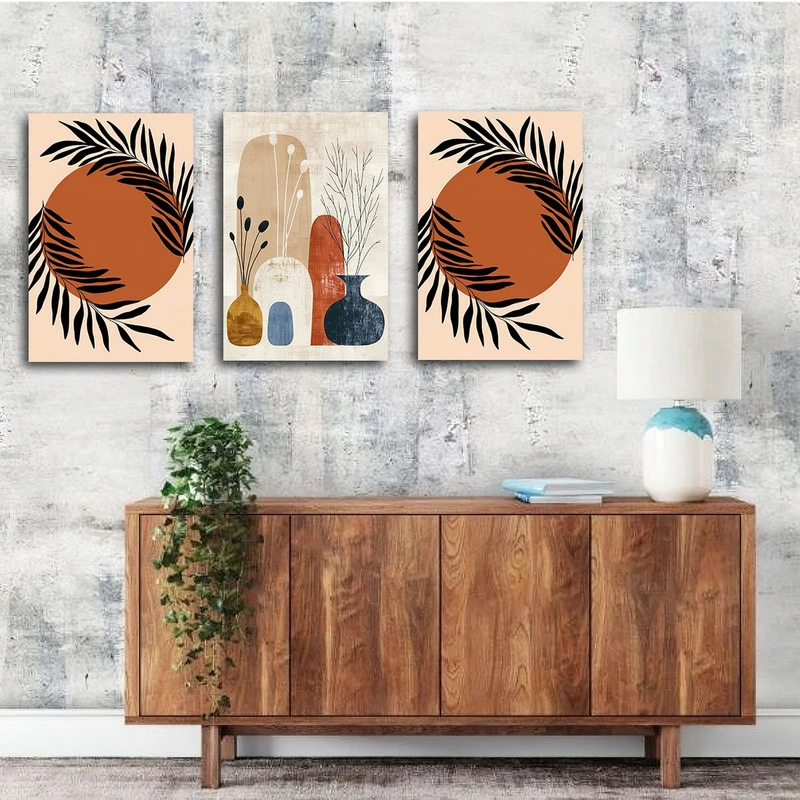 تابلو شاسی بکلیت طرح نقاشی مدرن مینیمال مدل SH-2965 مجموعه 3 عددی