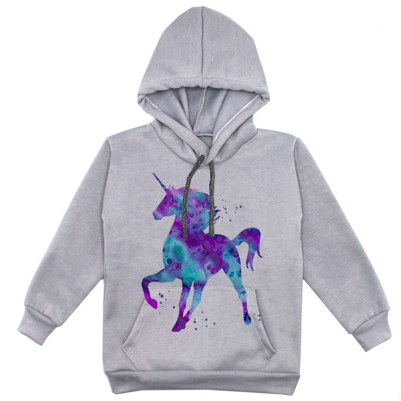 هودی دخترانه مدل تکشاخ F45 رنگ طوسی