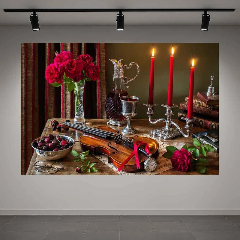 پوستر پارچه ای طرح مخمل موسیقی مدل ویولن و گل کد PD1311824