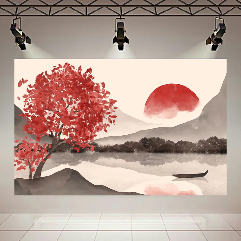 تابلو بوم طرح مینیمال طبیعت مدل درخت و دریاچه کد AR31559