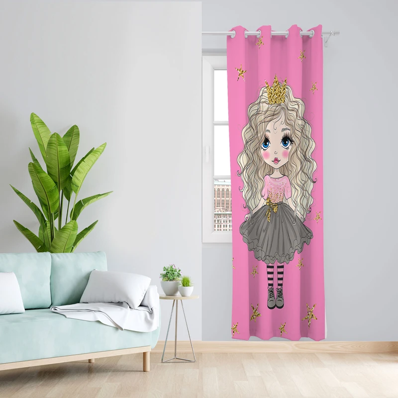  پرده مدل دخترانه مخمل پانچی کد 1003 سایز 140x280 سانتی متر