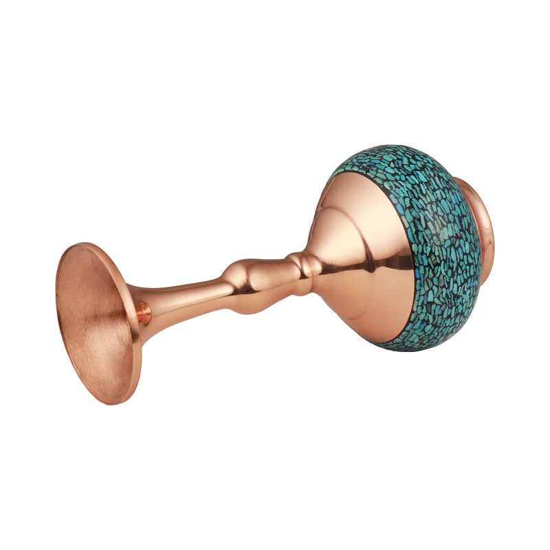 عکس شماره 3 : گلدان فیروزه کوبی مسی مدل شلغمی کد 20