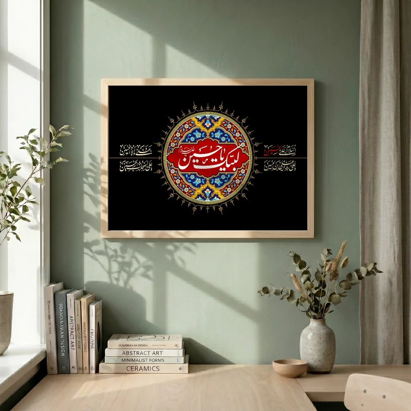 تابلو طرح لبیک یا حسین مدل G14712 فریم کرم روشن