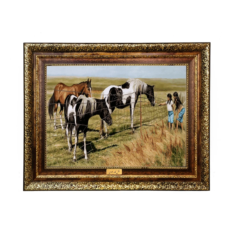 تابلو فرش ماشینی نقش نگار رضوی طرح اسب کد 1024KH