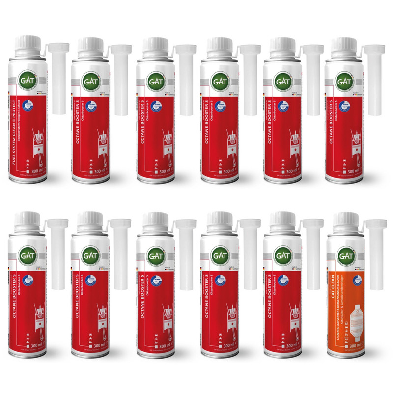 اکتان بوستر 3 پوینت و تمیزکننده سیستم سوخت رسانی و کاتالیزورشوی گات مدل FULL حجم 300 میلی لیتر بسته 12 عددی