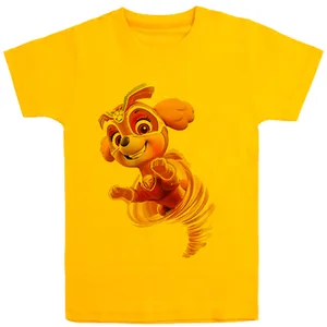 تی شرت آستین کوتاه دخترانه مدل سگ D159 رنگ زرد