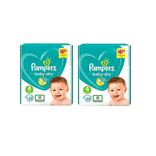 پوشک بچه پمپرز مدل baby-dry سایز 4 دو بسته 25 عددی