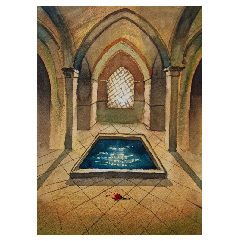 نقاشی آبرنگ به سبک امپرسیونیسم طرح حمام فین کد 206