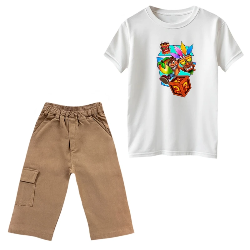 ست تی‌شرت و شلوارک پسرانه مدل کراش کد 4 رنگ سفید