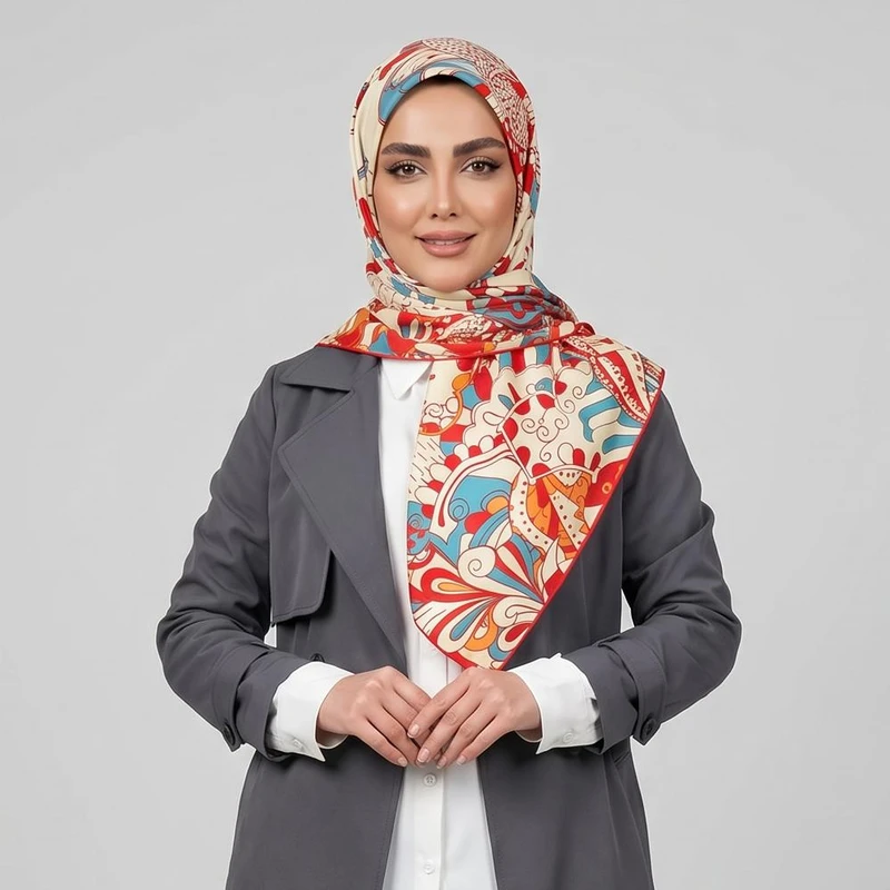 روسری زنانه مدل ابریشم توییل دوردست دوز هدیه روز مادر کد ana-2965