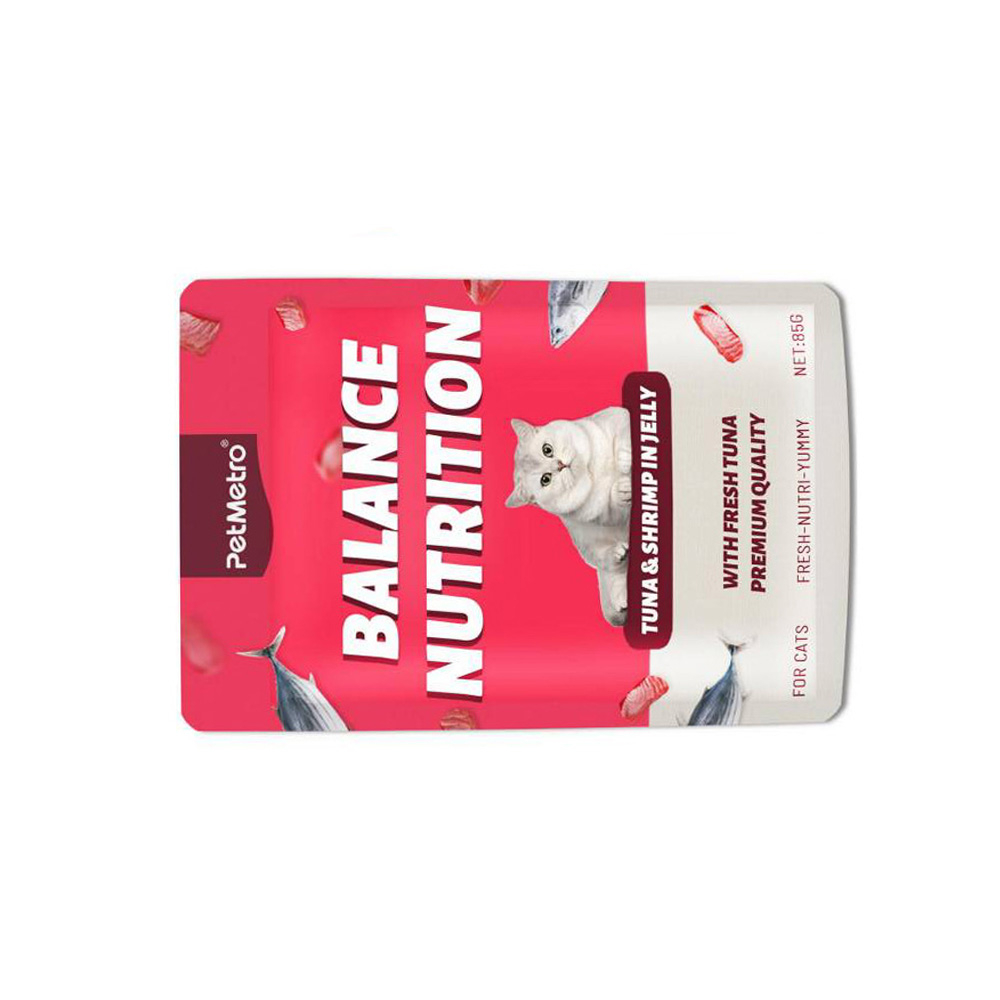 پوچ گربه پت مترو مدل بالانس نوتریشن طعم ماهی و میگو وزن 85 گرم