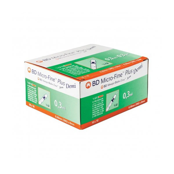 سرنگ انسولین بی دی مدل micro-fine plus حجم 0.3 میلی لیتر بسته 100 عددی