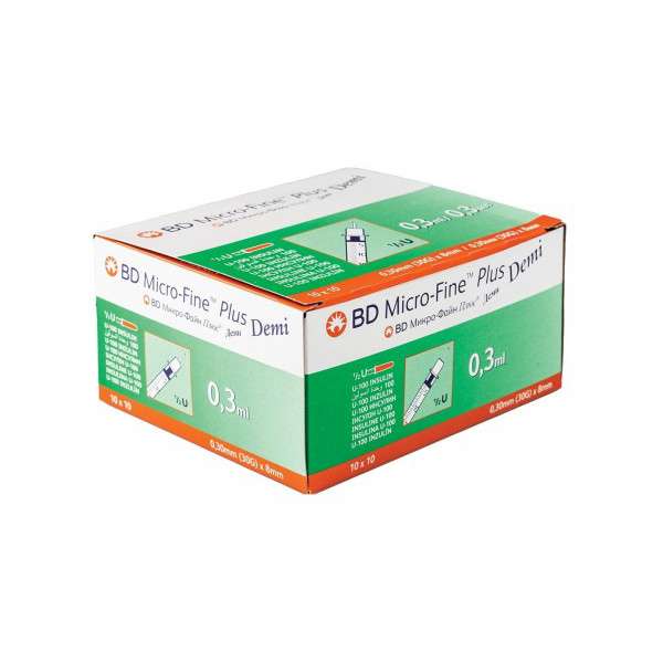سرنگ انسولین بی دی مدل micro-fine plus حجم 0.3 میلی لیتر بسته 100 عددی