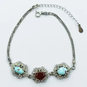 دستبند نقره زنانه سلین کالا مدل فیروزه و عقیق کد ce-As27