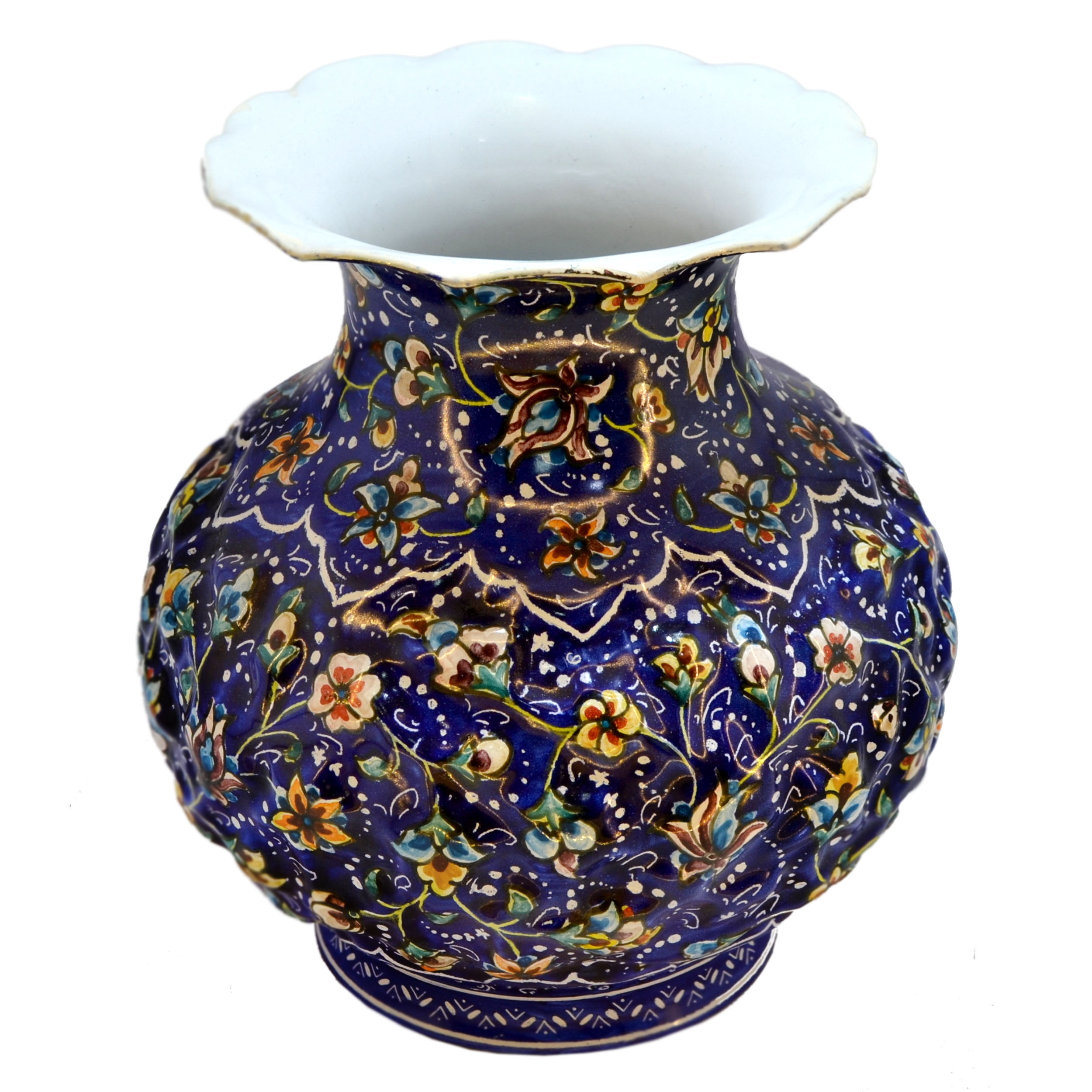 گلدان میناکاری آقاجانی طرح پرداز خمره ای برجسته کد M0052