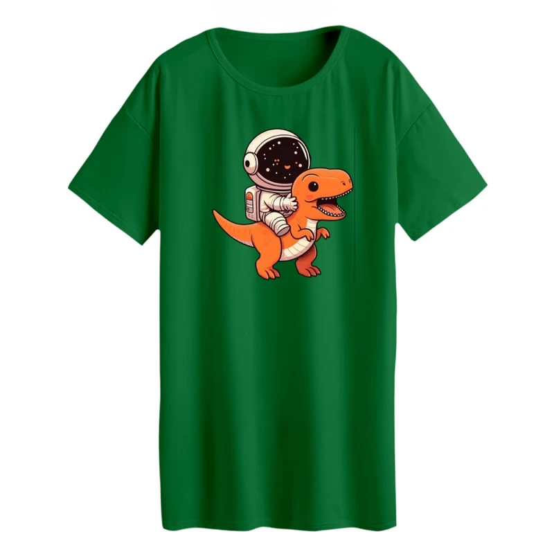 تی شرت لانگ زنانه مدل دایناسور و فضانورد