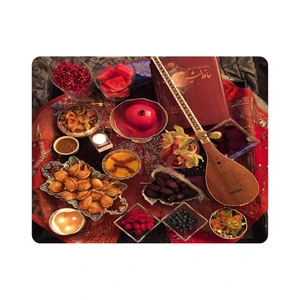 ماوس پد اطلس آبی طرح شب چله و ساز ستار و انار و هندوانه و کتاب حافظ و آجیل مدل T7300