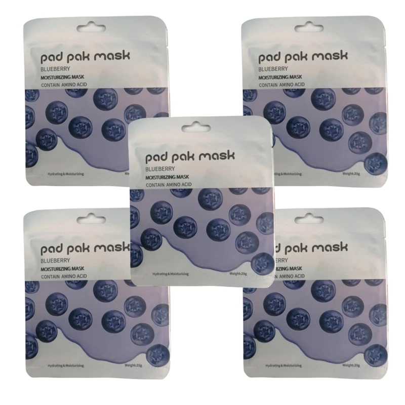 ماسک صورت پد پاک مدل بلوبری وزن ۲۵ گرم بسته ۵ عددی