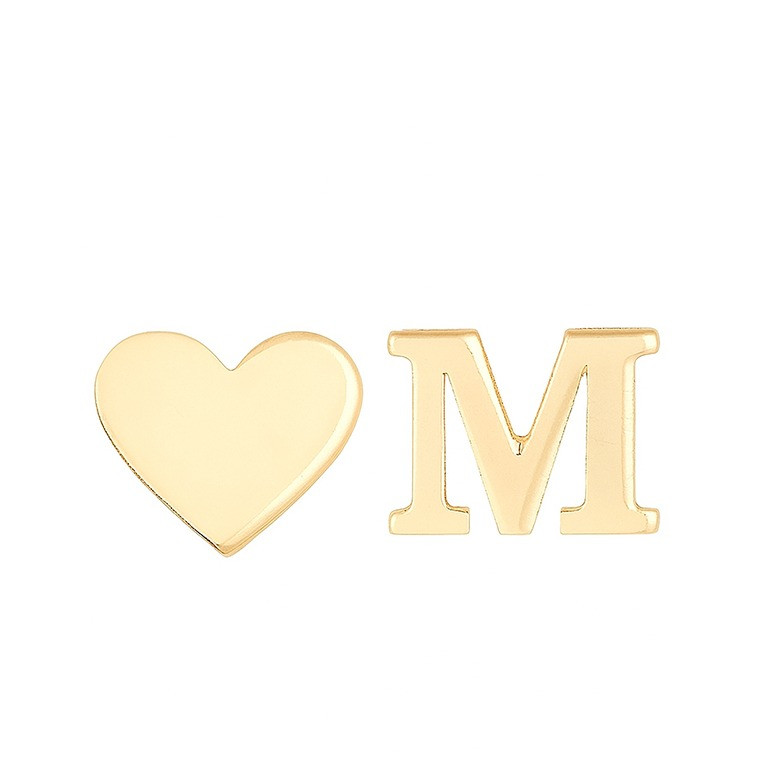 گوشواره میخی طلا 18 عیار زنانه نیکان گلد مدل قلب و M