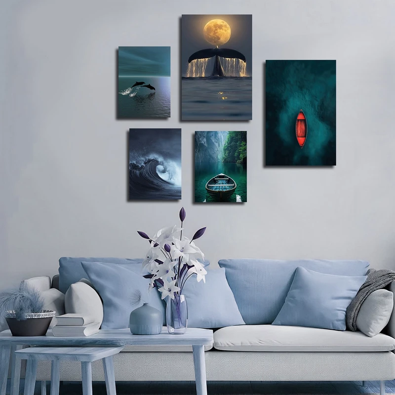 تابلو شاسی بکلیت طرح دریا و قایق مدل SH-3048 مجموعه 5 عددی