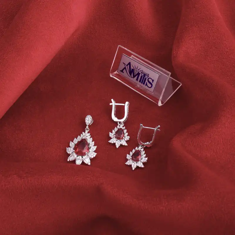 نیم ست نقره زنانه مدل یاقوت AMT-N214