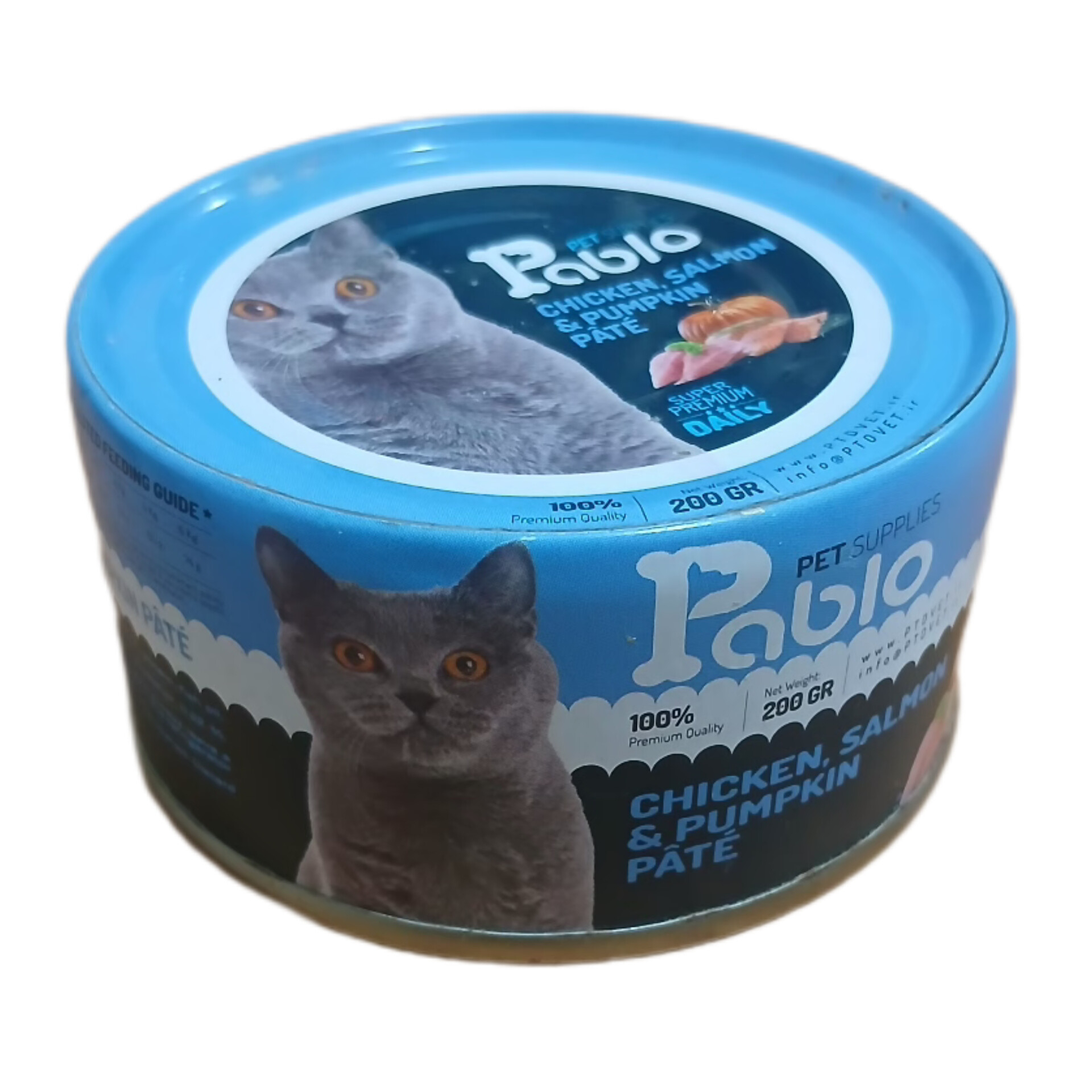 کنسرو غذای گربه بالغ پابلو مدل پته طعم مرغ و سالمون و کدو حلوایی مجموعه ۴ عددی ۸۰۰ گرم