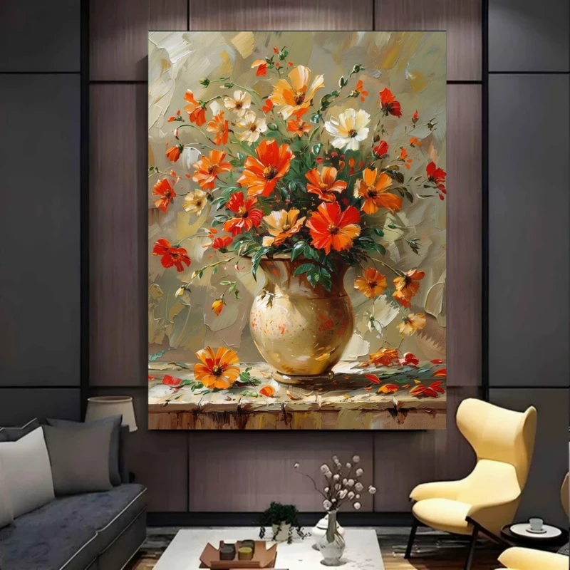 پوستر پارچه ای طرح مخمل  نقاشی گل مدل گلدان کد BK57880