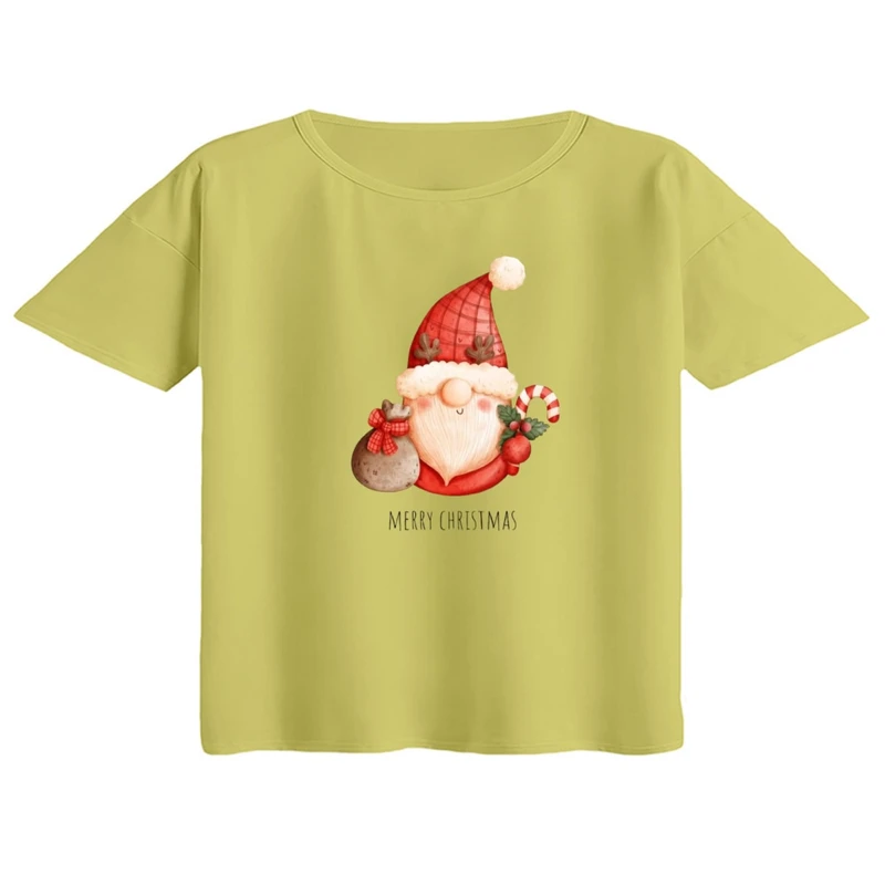 کراپ تی‌شرت آستین کوتاه زنانه مدل بابانوئل کریسمس کد 47