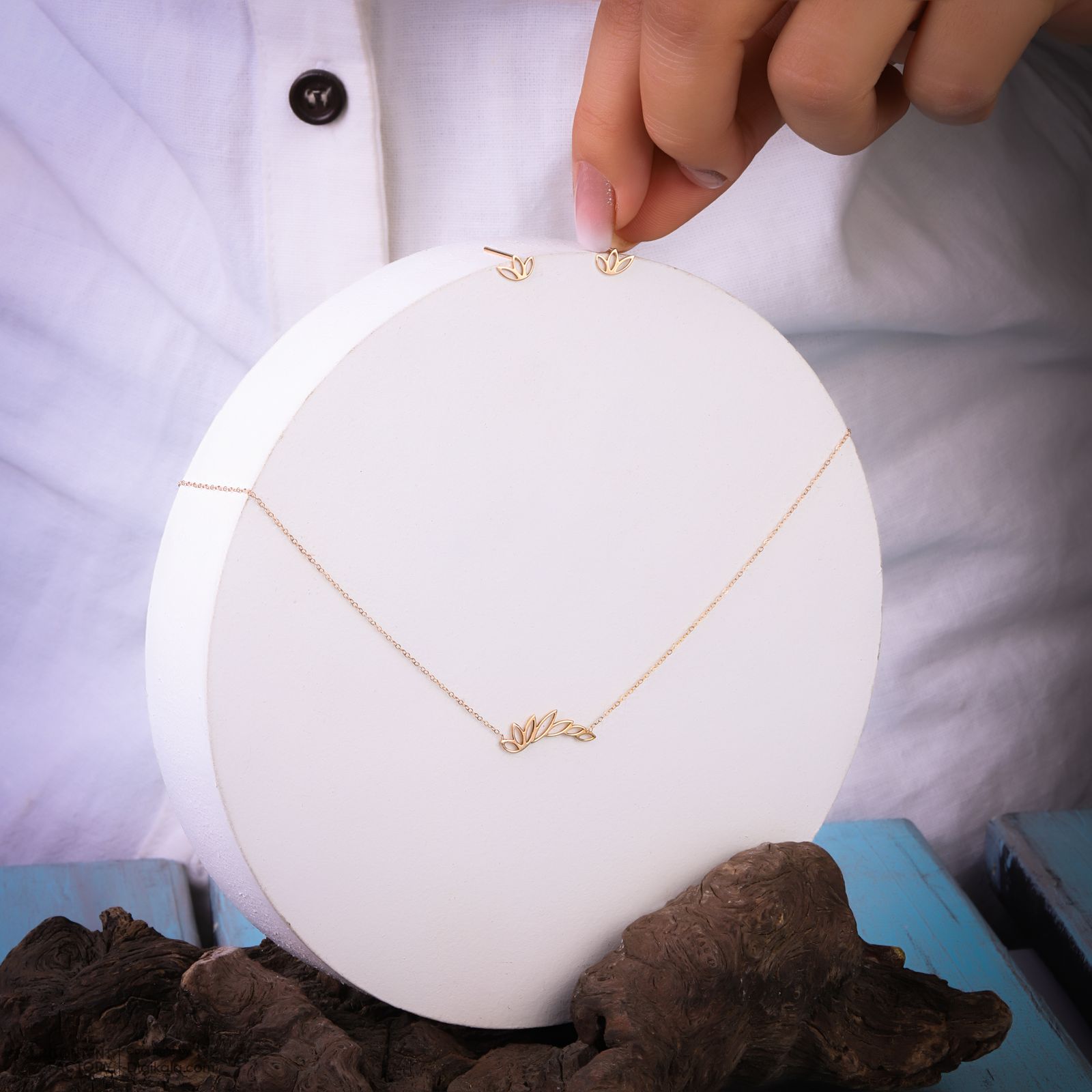 نیم ست طلا 18 عیار زنانه سایا گلد مدل شاخه 7 برگ ns3 -  - 12