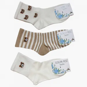 جوراب ساق کوتاه زنانه مدل خرسی بسته 3 عددی