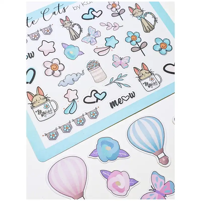 برچسب کاترینکا طرح برش خورده بولت ژورنال و اسکرپ بوک مدل Cute Cats بسته 47 عددی