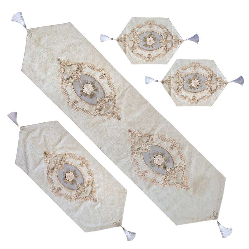 ست رومیزی 4 تکه صفاهوم مدل مخمل گل برجسته