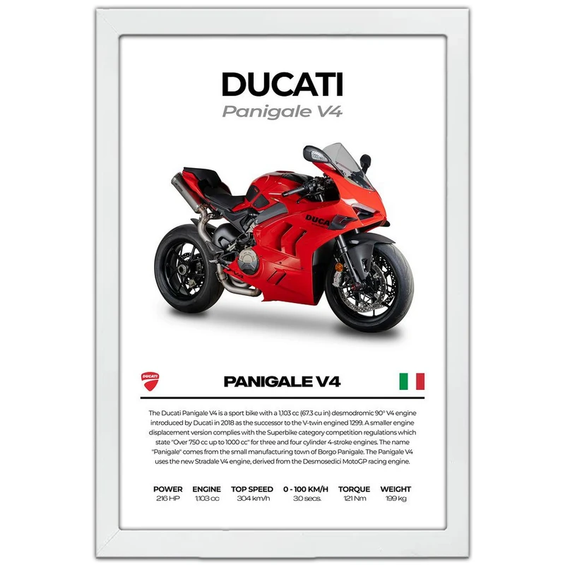تابلو بکلیت طرح موتور سنگین دوکاتی Ducati Panigale V4 مدل W-po1686 فریم سفید