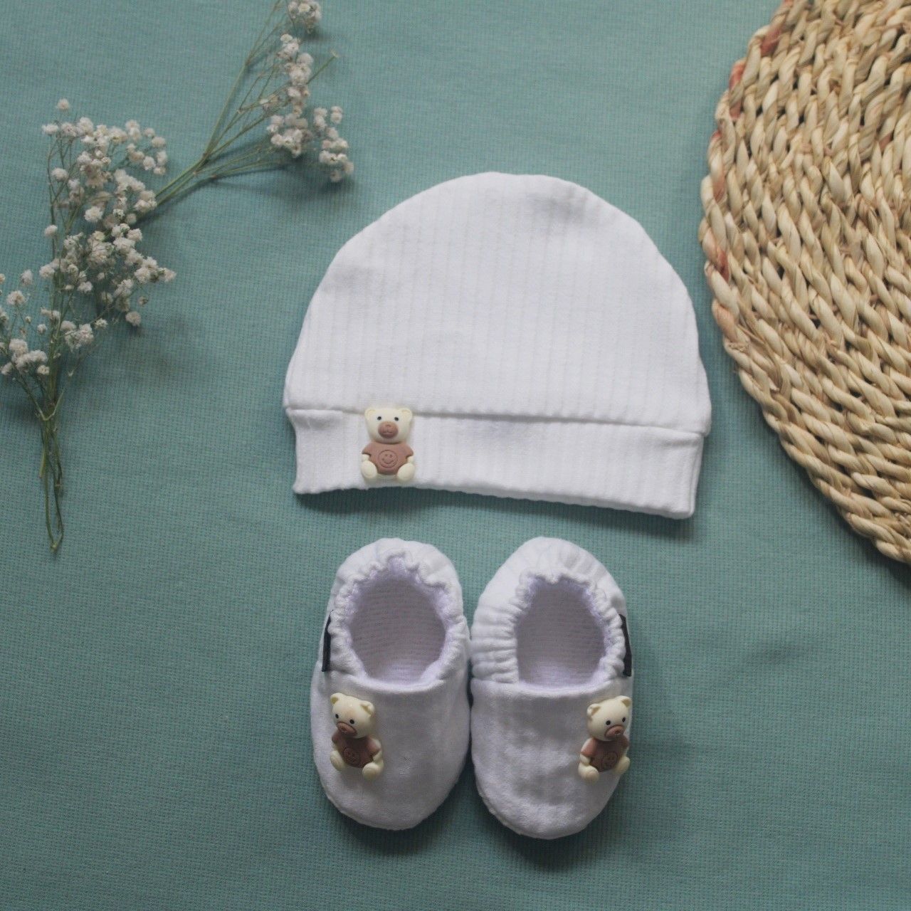 ست کلاه و پاپوش نوزادی ریماز مدل خرسی کد m914 رنگ سفید -  - 2