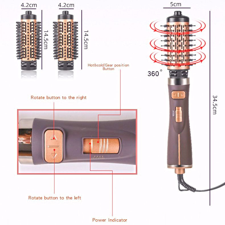 سشوار برس‌دار چرخشی حرفه‌ای انزو مدل EN-743، موتور DC با توان مصرفی 1500 وات، دارای قابلیت تعویض سری، باد سرد، با حالت صاف‌کننده و حجم‌دهنده، وزن 700 گرم، تنظیم حرارت 2 حالته و کنترل سرعت 2 حالته، به همراه 2 سری برس‌دار -  - 7