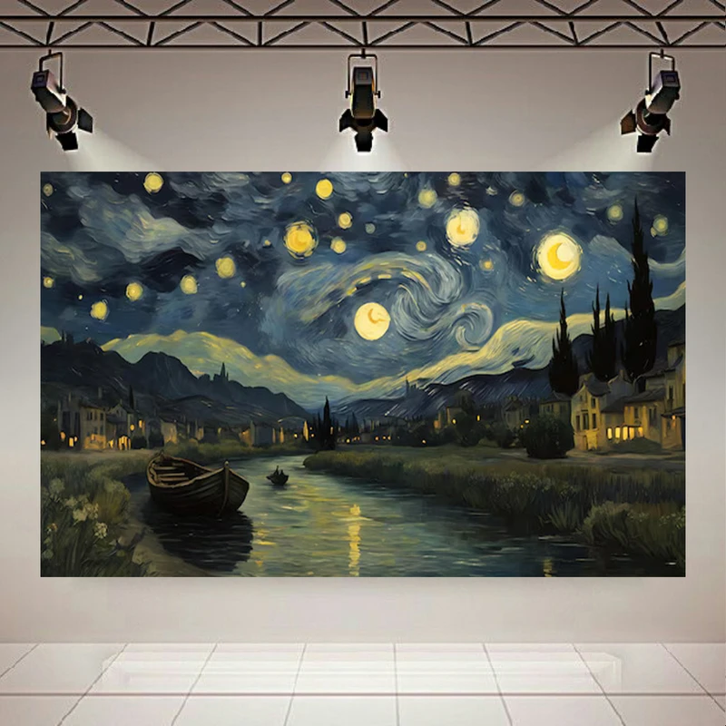 پوستر طرح مخمل شب پر ستاره مدل قایق و رودخانه کد AR303935