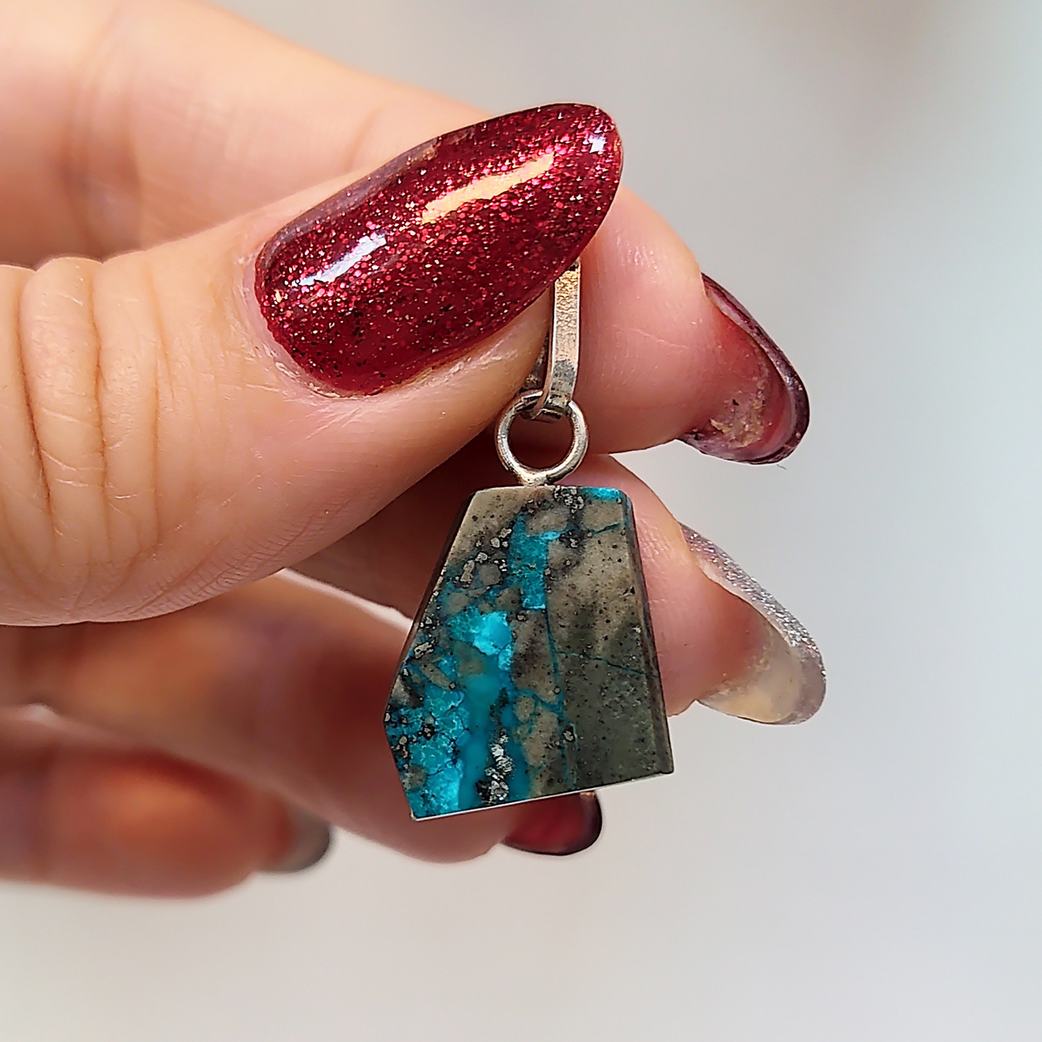 آویز گردنبند نقره مدل فیروزه نیشابور کد NG2356