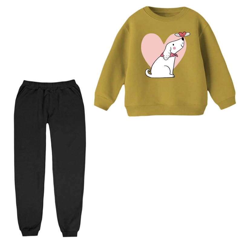 ست سویشرت آستین بلند و شلوار راحتی بچگانه مدل سگ و قلب